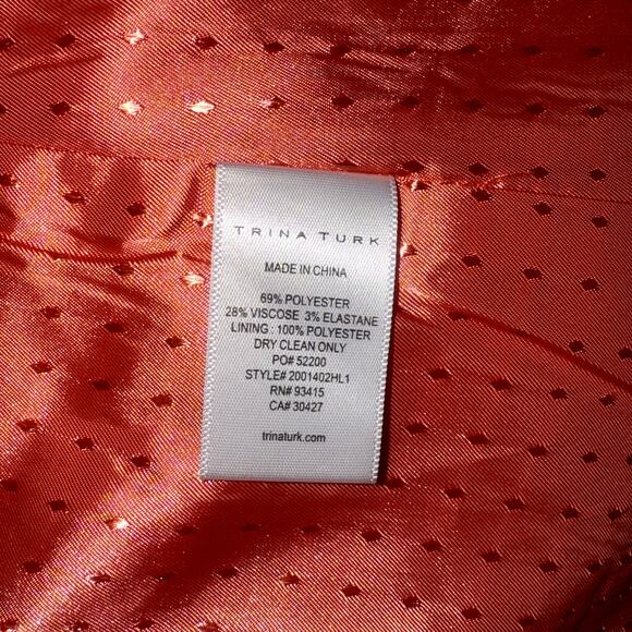 Trina Turk Orange Blazer Size 4 Tailored Women’s Jacket Workwear Luxury - Picture 7 of 8